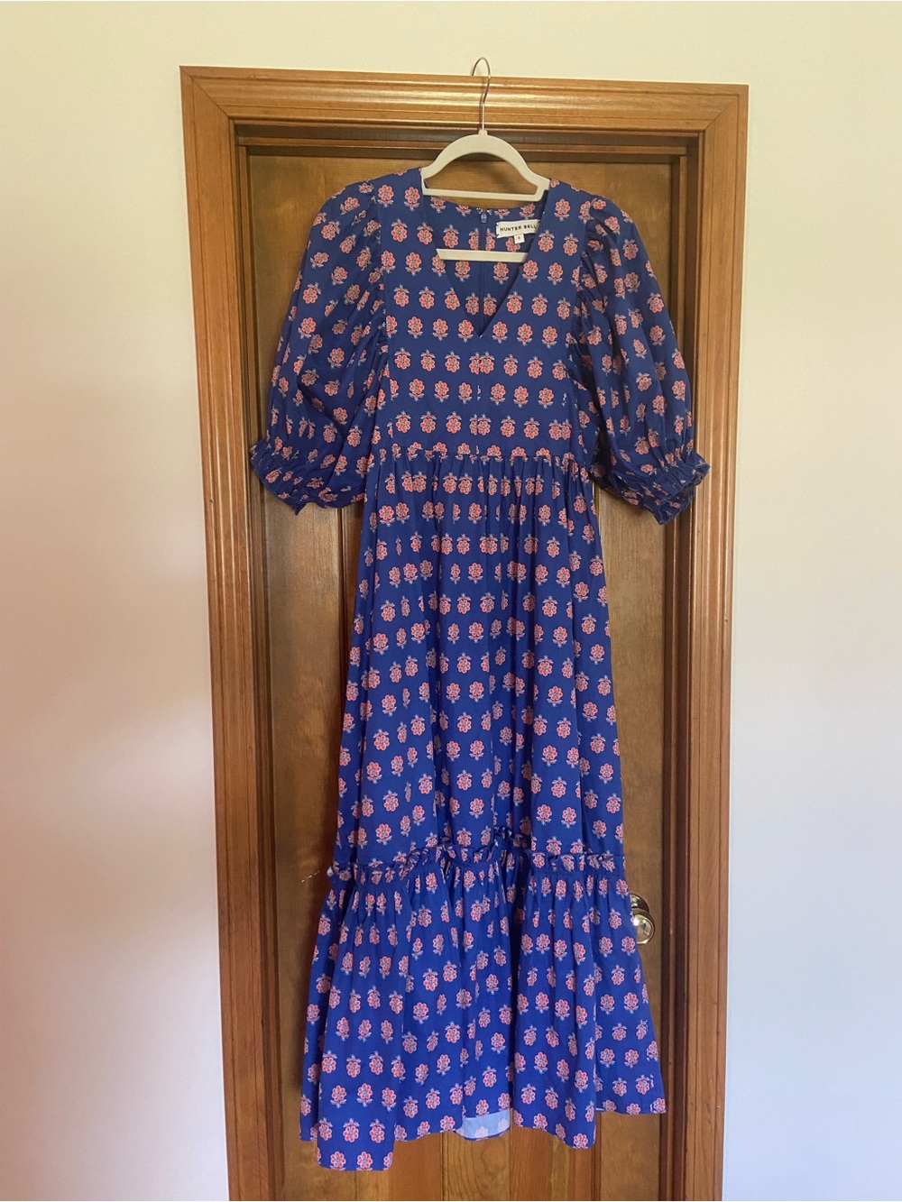 HUNTER BELL Blue Maxi Dress with Orange Floral Print